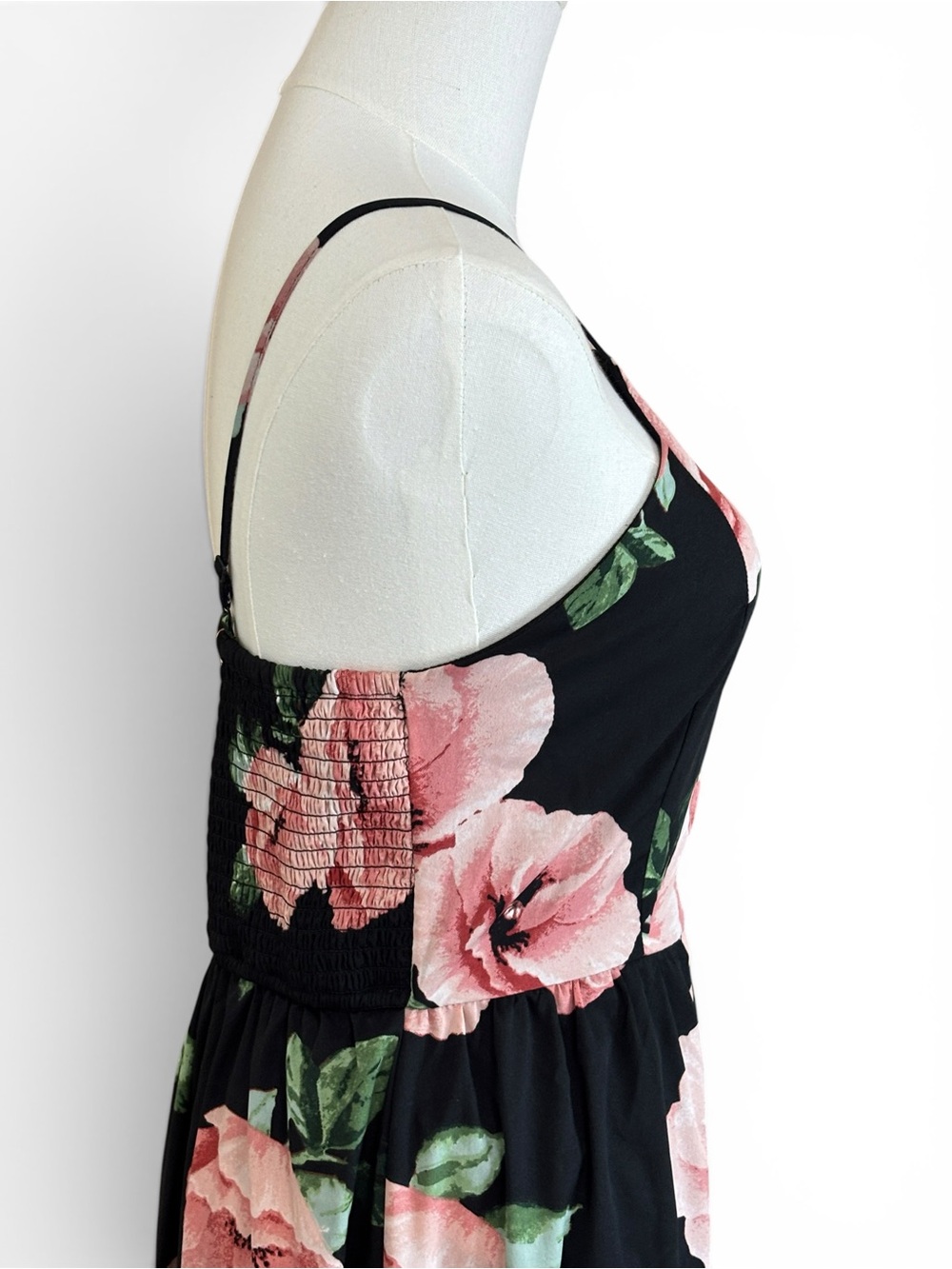 Band of Gypsies Floral Maxi Overlay Romper Women S Black Blush Smocked Boho - Picture 12 of 16